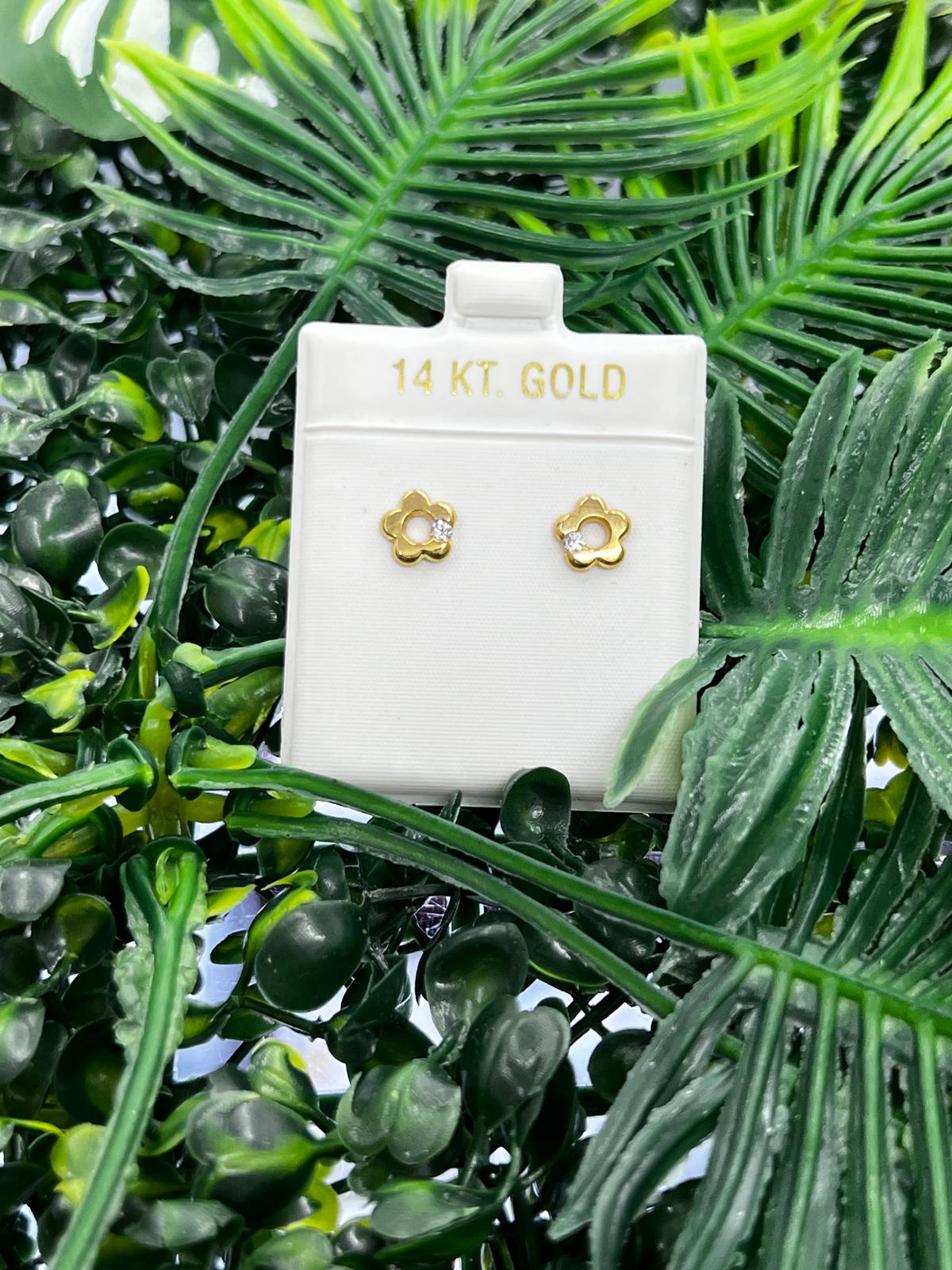 14K Yellow Gold Daisies CZ Stud Earrings 7x7mm Gifts Womens Jewelry