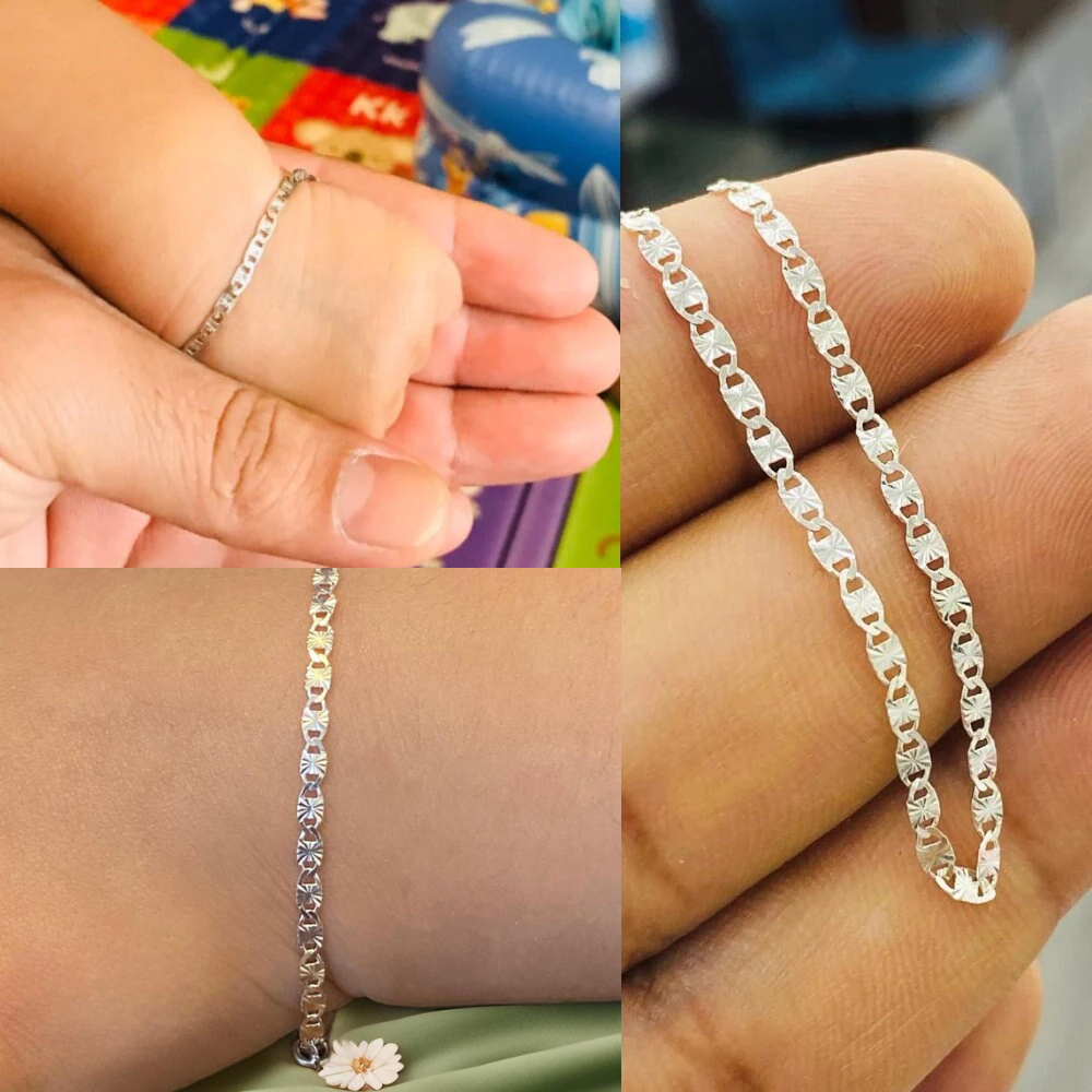 925 Sterling Silver Baby Bracelet Newborn Baby Childrens Boys Girls Bracelet Valentino Link Kids Jewelry Pulsera en Plata Pura Para Ninos Ninas y