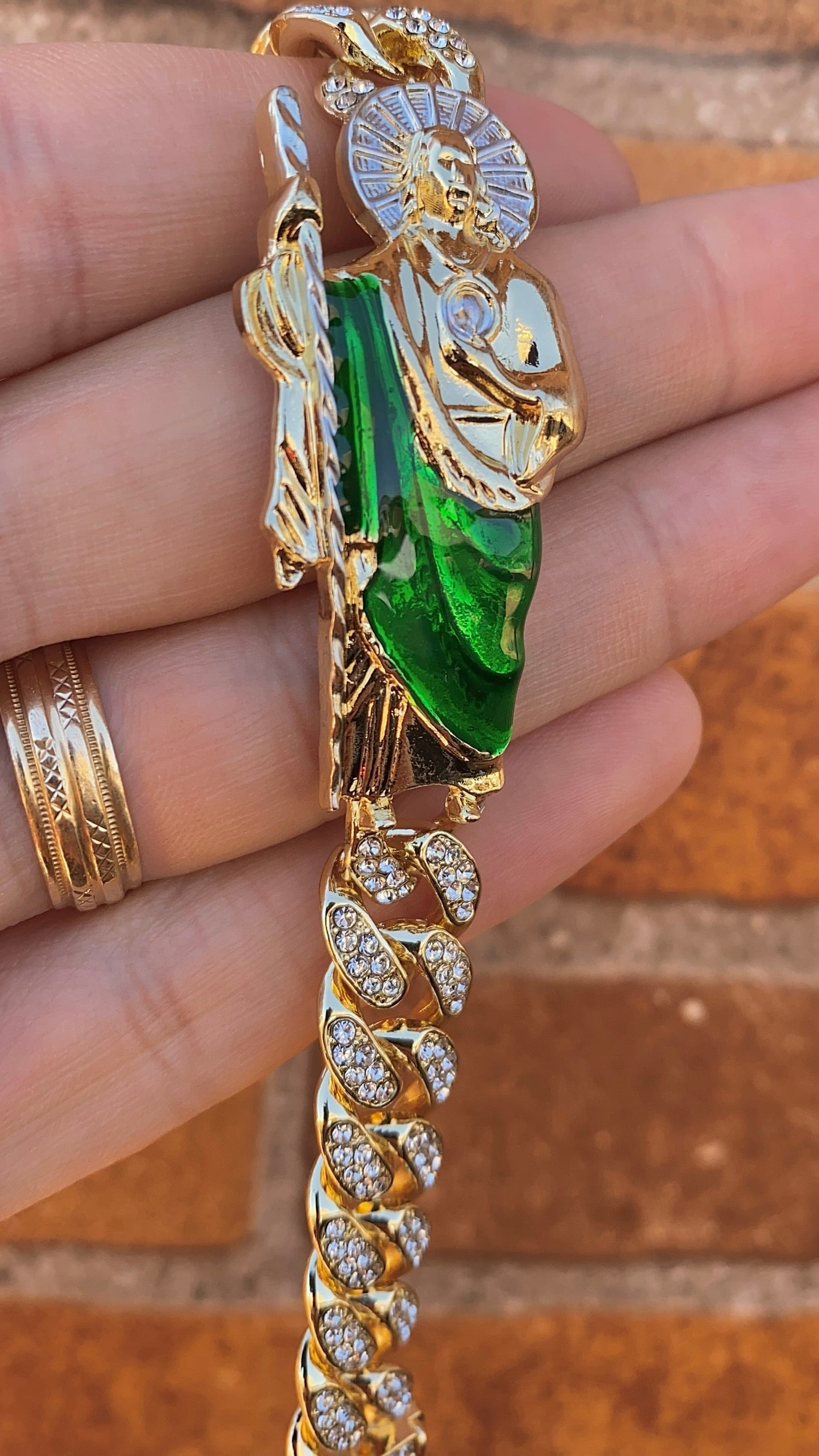 14K Gold Plated CZ San Judas Tadeo Bracelet for Mens 7.5" Gifts for Him
