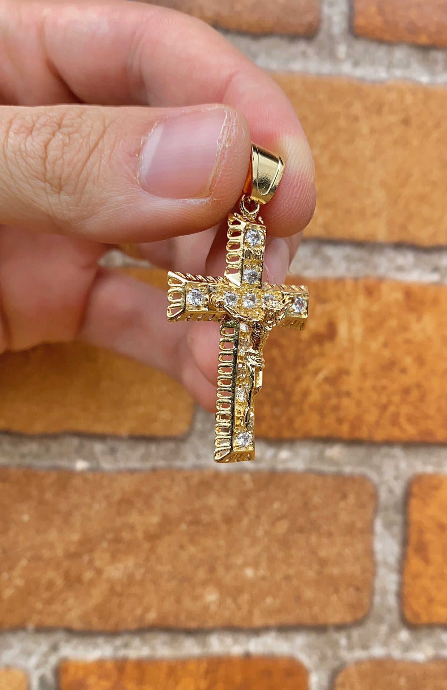 Mens CZ Cross Charm Pendant 14K Gold Filled Anniversary Birthday 41x26mm