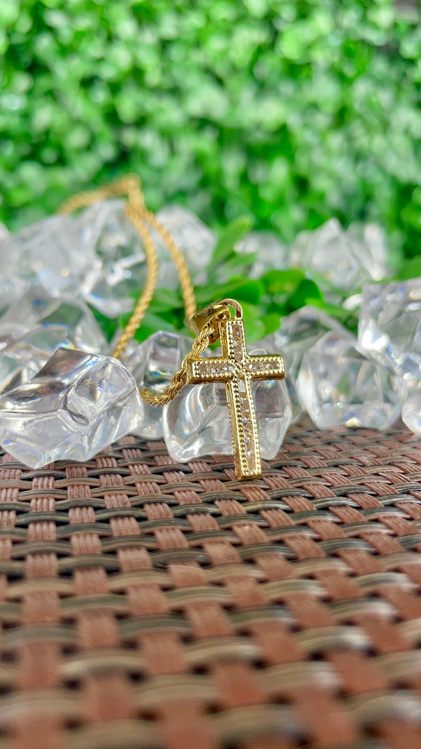 CZ Minimalist Cross Necklace Gold Filled Crucifix Pendant 24x14mm Rope Chain 18"