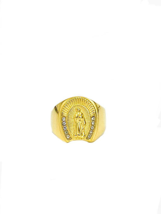 Stainless Steel Virgen de Guadalupe Ring CZ Mens Womens Virgin Mary Jewelry Tiny
