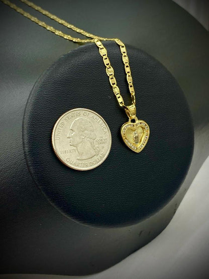 Heart Virgen de Guadalupe Necklace CZ Pendant 14K Gold Filled Valentino Chain for Babies Kids