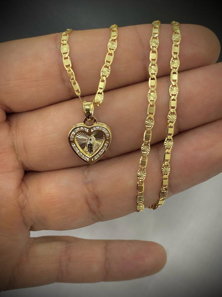 Heart Virgen de Guadalupe Necklace CZ Pendant 14K Gold Filled Valentino Chain for Babies Kids