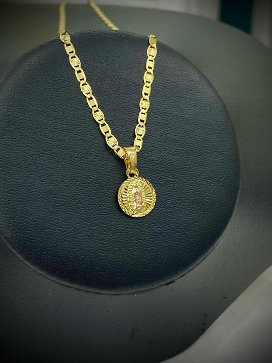 14K Gold Filled Virgen De Guadalupe Necklace Valentino Chain 14x11mm Unisex