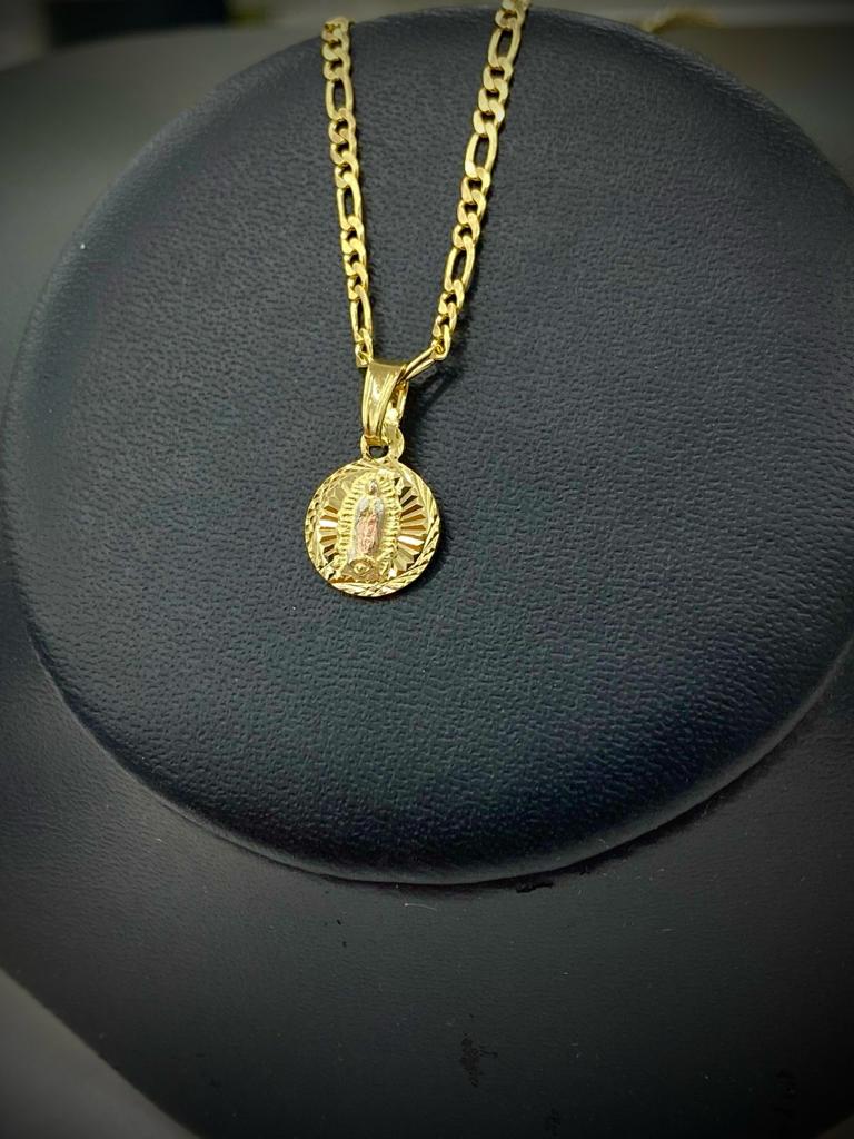 Figaro Chain 14k Baby Chain Virgen De Guadalupe Necklace Figaro