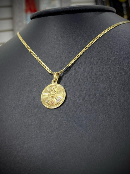 Mariner Chain Jesus Necklace Pendant Mens Womens Gold Filled 21x18 Catholic