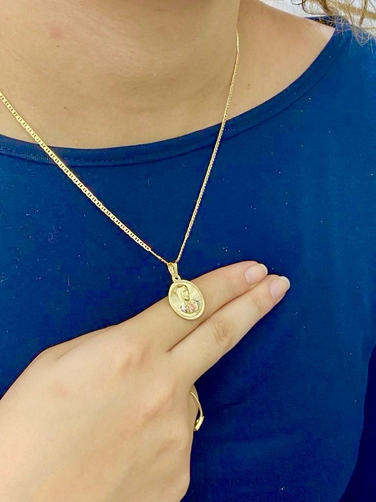 Round Jesus Necklace Sacred Heart Charm 16x14mm Unisex Gold Filled Mariner