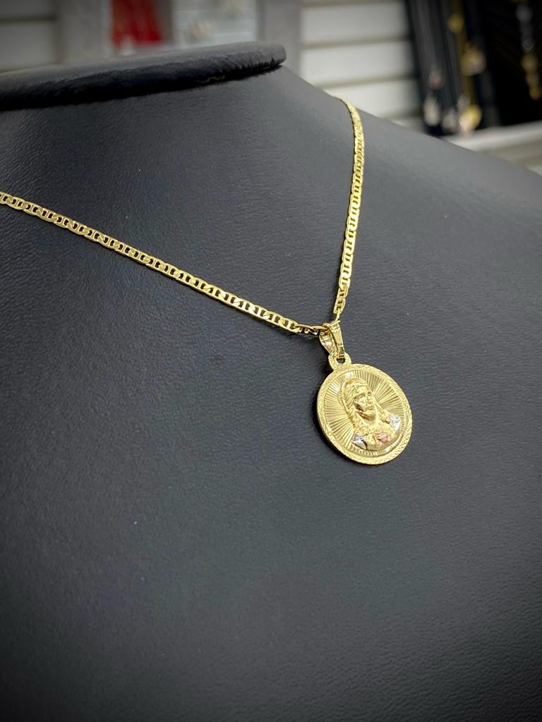 Round Jesus Necklace Sacred Heart Charm 16x14mm Unisex Gold Filled Mariner