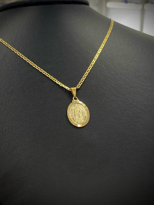 Yellow Gold Filled Virgen de Guadalupe Necklace Mariner Chain Catholics Gift