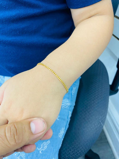 14K Gold Filled Baby Bracelet Kids Newborn Curb Link Chain Pulsera Bebe Guillo