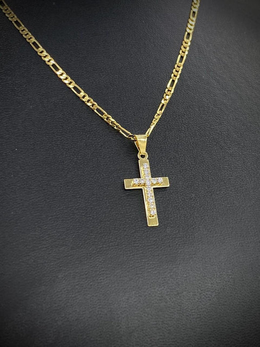 14K Gold Filled Cross Necklace CZ Pendant Women Mens 24x13mm
