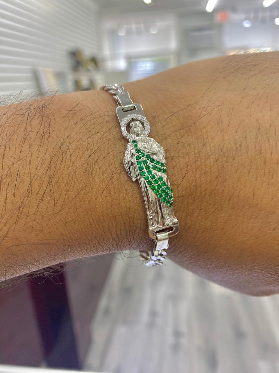 925 Sterling Silver Saint Jude Bracelet CZ San Judas Wristband Religious Mens Womens