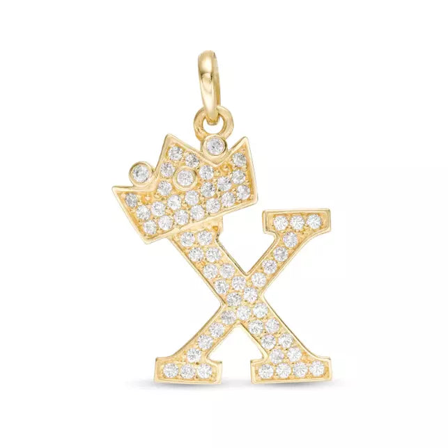 14k Yellow Gold Letters Pendants Initials / Crown Letter Pendant / CZ Initials