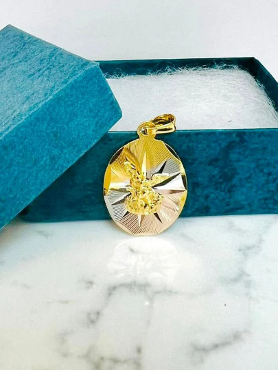 Saint Michael Pendant Necklace 26x18mm for Womens Mens Tri Color Gold Filled San Miguel Necklace Mariner Chain 20" Cadena y Dije San Miguel