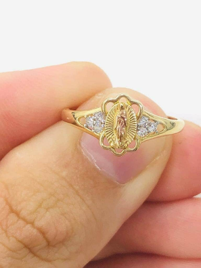 Two Tone Our Lady of Guadalupe Ring / 14K Yellow Gold Virgen de Guadalupe Ring #7 1/2 for Womens / Anillo de la Virgen de Guadalupe en Oro