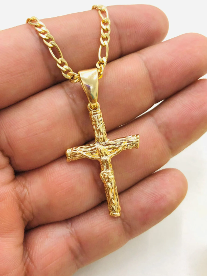Figaro gold online chain with cross