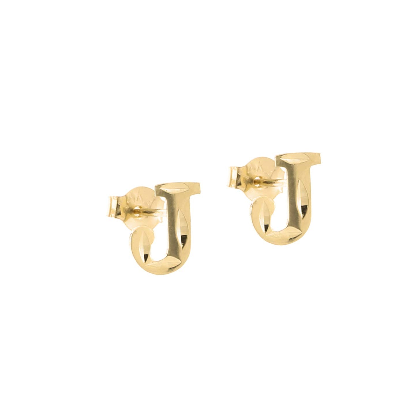 14k Real Yellow Gold Initial Letters Stud Earrings /Alphabetic Letters Earrings / Diamond Cut Letters Earrings Push Back / Aretes Oro Real