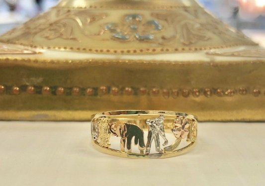 14K Yellow Gold Horseshoe Elephant Clover Good Luck Ring Four Leaf Clover Ring Elephant Ring / Anillo de Buena Suerte para Mujer y Hombre