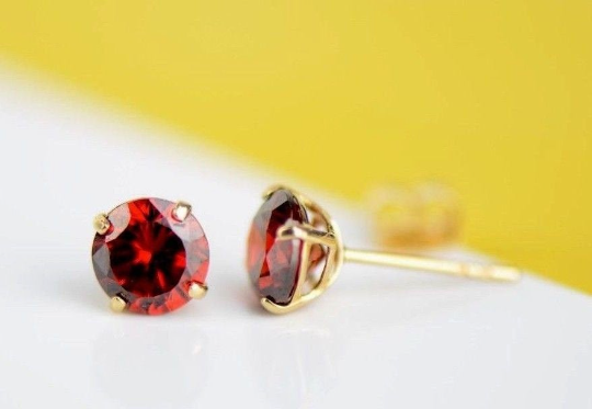 Round Birthstone Stud Earrings 14K Solid Yellow Gold 3mm to 6mm