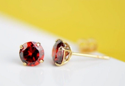 Round Birthstone Stud Earrings 14K Solid Yellow Gold 3mm to 6mm