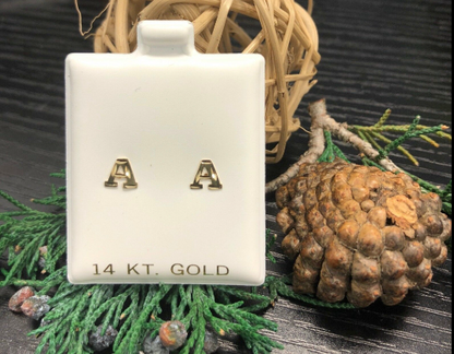 14k Real Yellow Gold Initial Letters Stud Earrings /Alphabetic Letters Earrings / Diamond Cut Letters Earrings Push Back / Aretes Oro Real