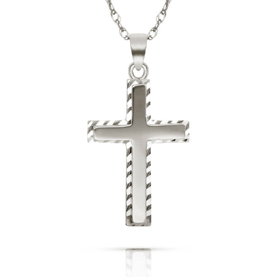 14K Yellow/White Gold Cross Pendant Diamond Cut 21x13mm