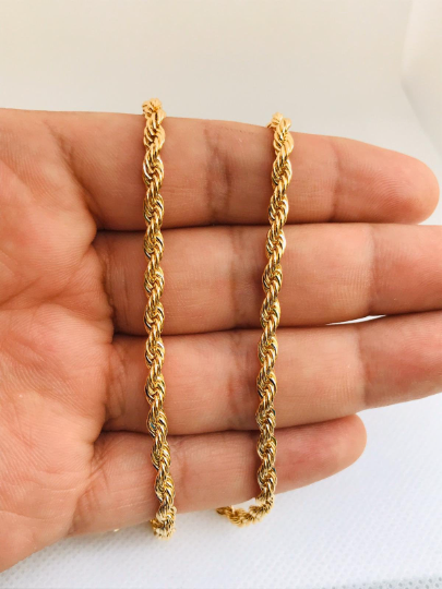18K Gold Filled Rope Chain for Men 24" / Rope Necklace Unisex for Everyday / Cadena Rope en Oro Laminado / Cadena Soga para Hombre