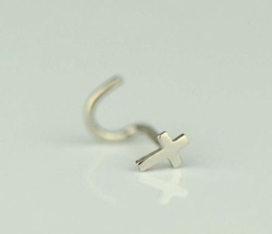 14K Yellow/White Gold Dainty Cross Nose Piercing / Nose Screw Cross Ring / Nose Ring / Cross Nose Ring / Piercing / Aretes de la Nariz / Aretes de Cruz para la Nariz en Oro Real.