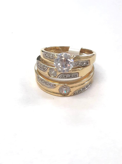14K Yellow Solid Gold Wedding Engagement Band Ring, Gold CZ Ring