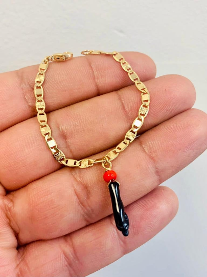 Newborn Baby Kids Childrens Azabache Bracelet Gold Filled Protection & Good Luck Jewelry Family Bracelet Pulsera de Azabache Para Los Niños