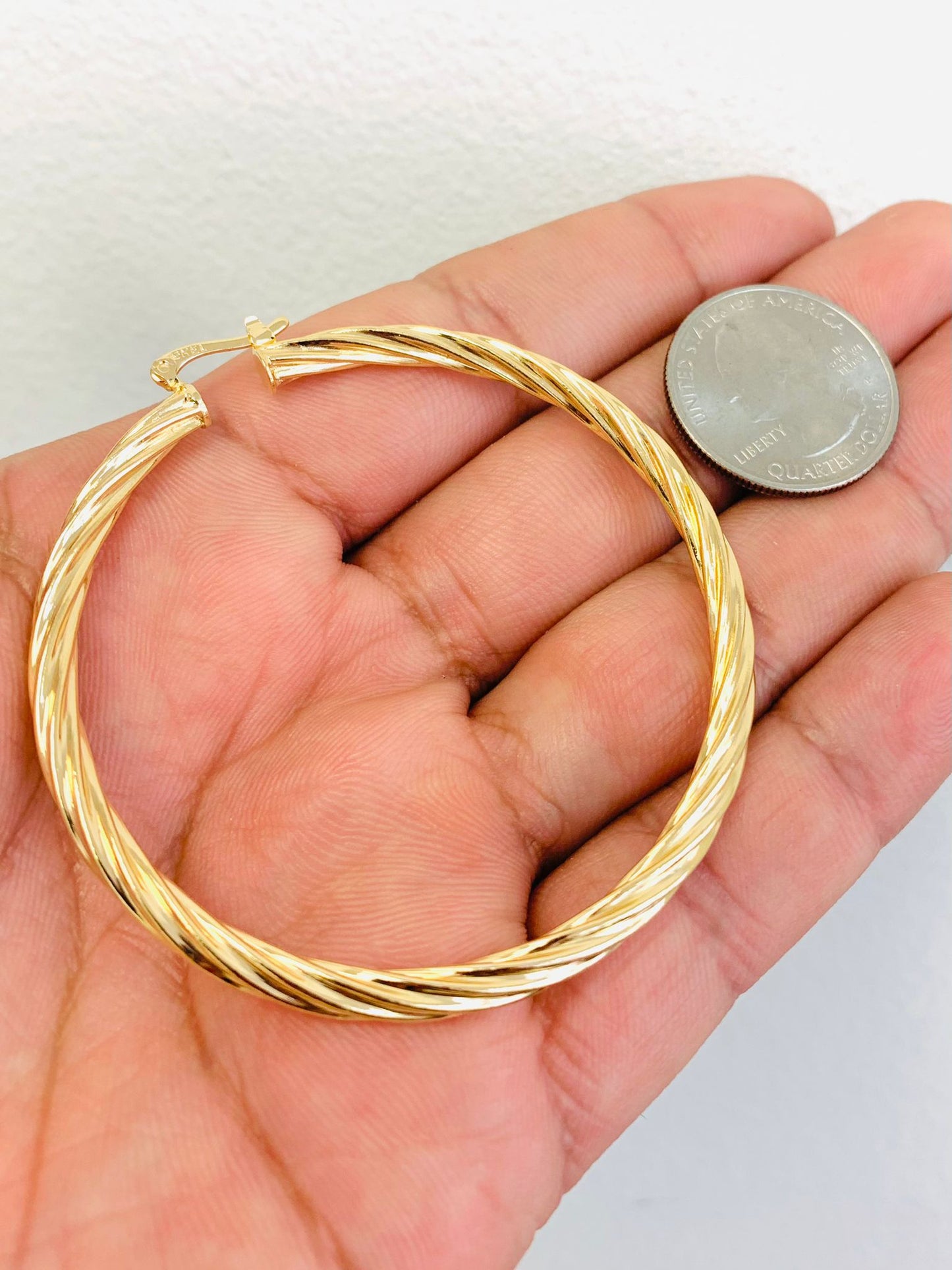 Gold Filled Hoop Earrings Lever Back Womens Earrings 2.76x2.6” 4mm 12.4g Twisted Hoop Earrings