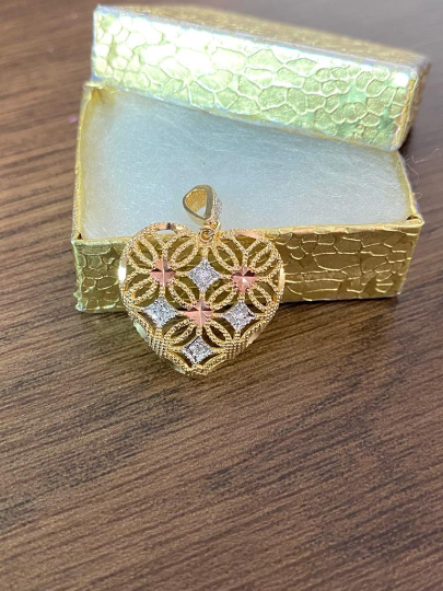 18K Gold Filled Heart CZ Pendant 24x25mm