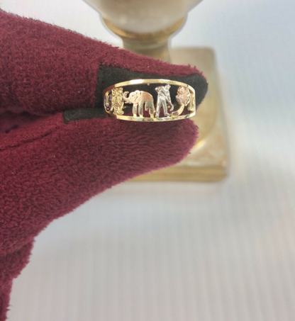 14K Yellow Gold Horseshoe Elephant Clover Good Luck Ring Four Leaf Clover Ring Elephant Ring / Anillo de Buena Suerte para Mujer y Hombre