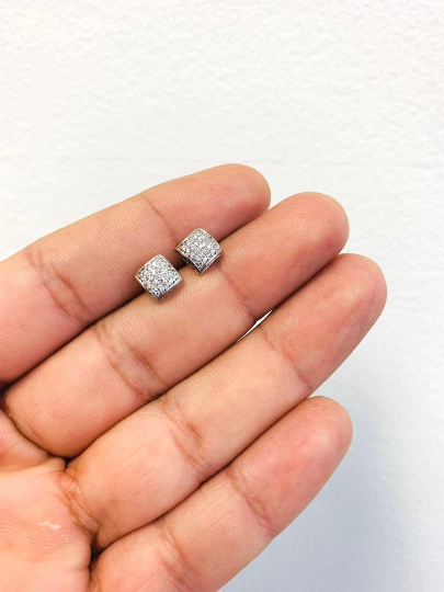10K Yellow Gold CZ Sqaure Stud Earrings 7x7mm for Womens