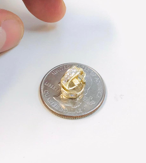 10K Gold Princess Cut Cubic Zirconia Round Baby/infant Huggie Hoop Earrings 9x9mm