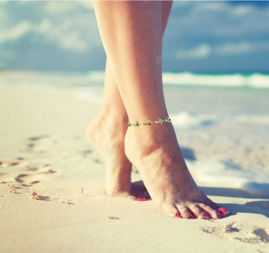 Dainty Multi Color Gemstone Dolphin Anklet Bracelet Girls Ladies Womes Bracelet for Foot 10" Gold Filled Body Jewelry Pulsera de Pie Delfín