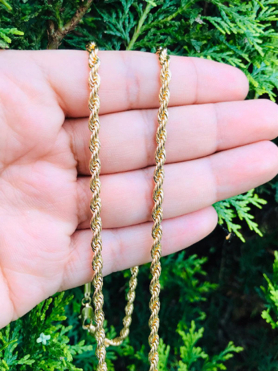 18K Gold Filled Rope Chain for Men 24" / Rope Necklace Unisex for Everyday / Cadena Rope en Oro Laminado / Cadena Soga para Hombre