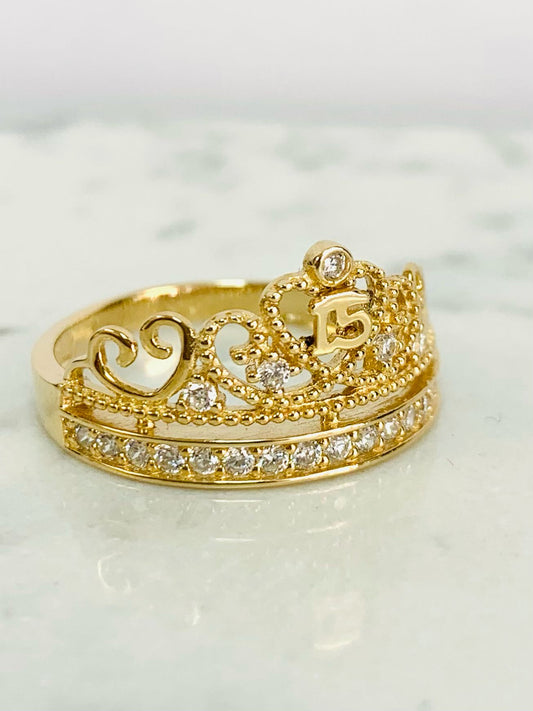 14K Solid Gold Sweet 15 Ring #8 3g / Anillo De Quinceañera En Oro Real / Gold Ring / Sweet 15 Ring