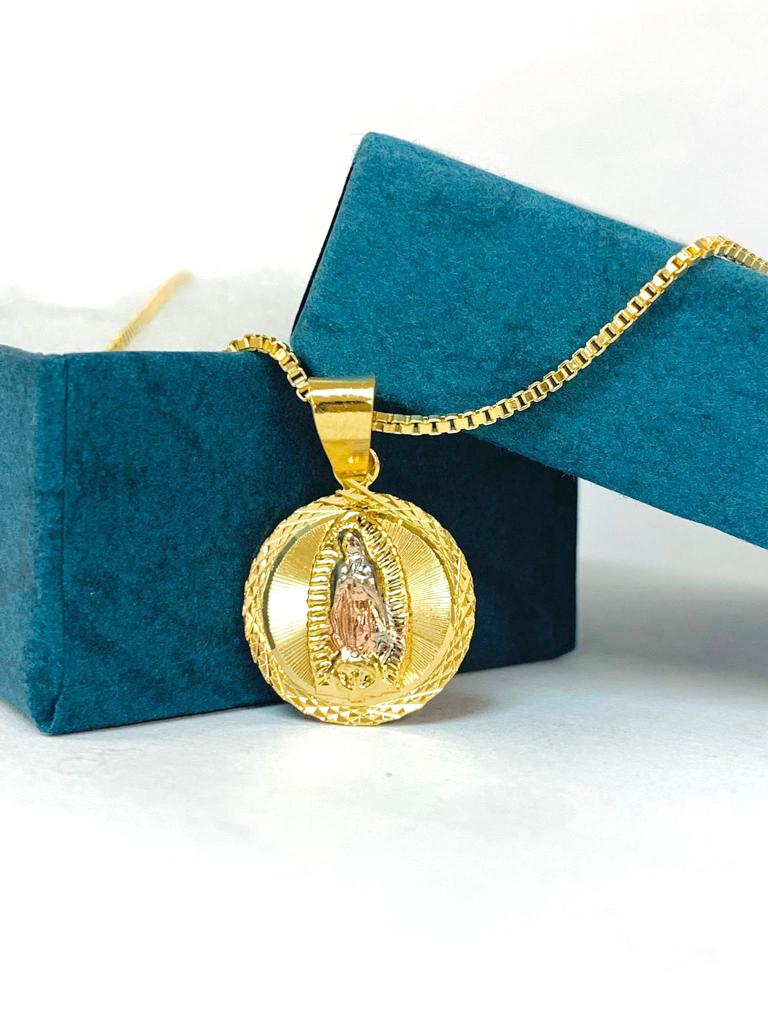 Cadena de la Virgen de Guadalupe De Oro Real Tres Colores 14K Para
