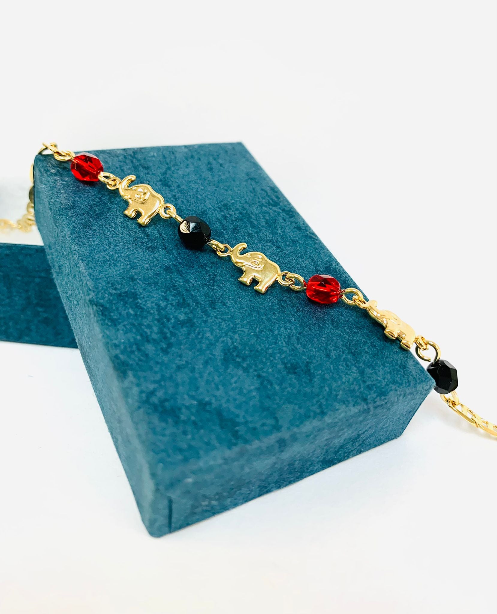 14k Gold Plated Black Clover Bracelet with Black Beads