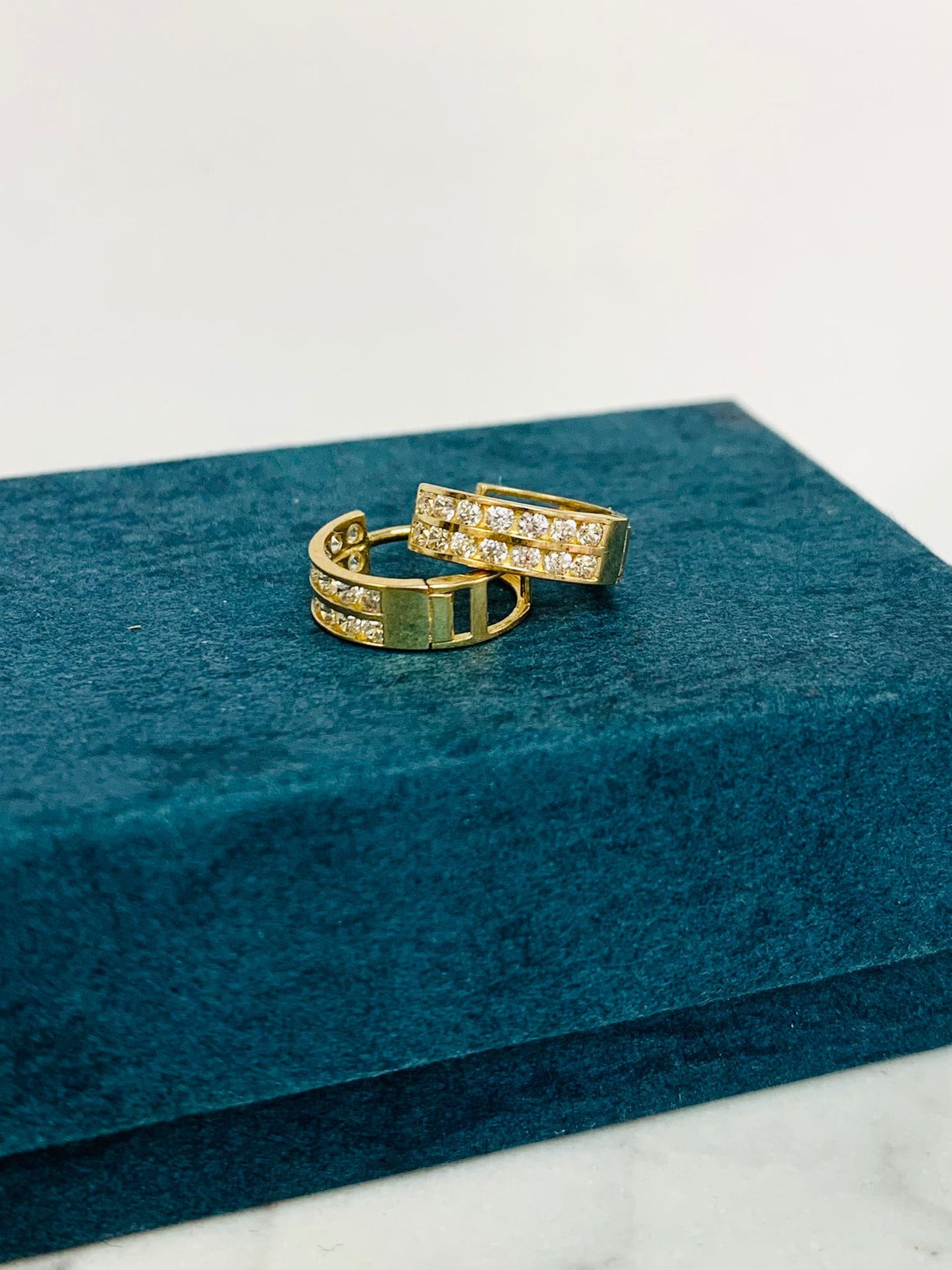 10K Huggies Hoop Earrings Double Line CZ 12mm Dainty Jewelry