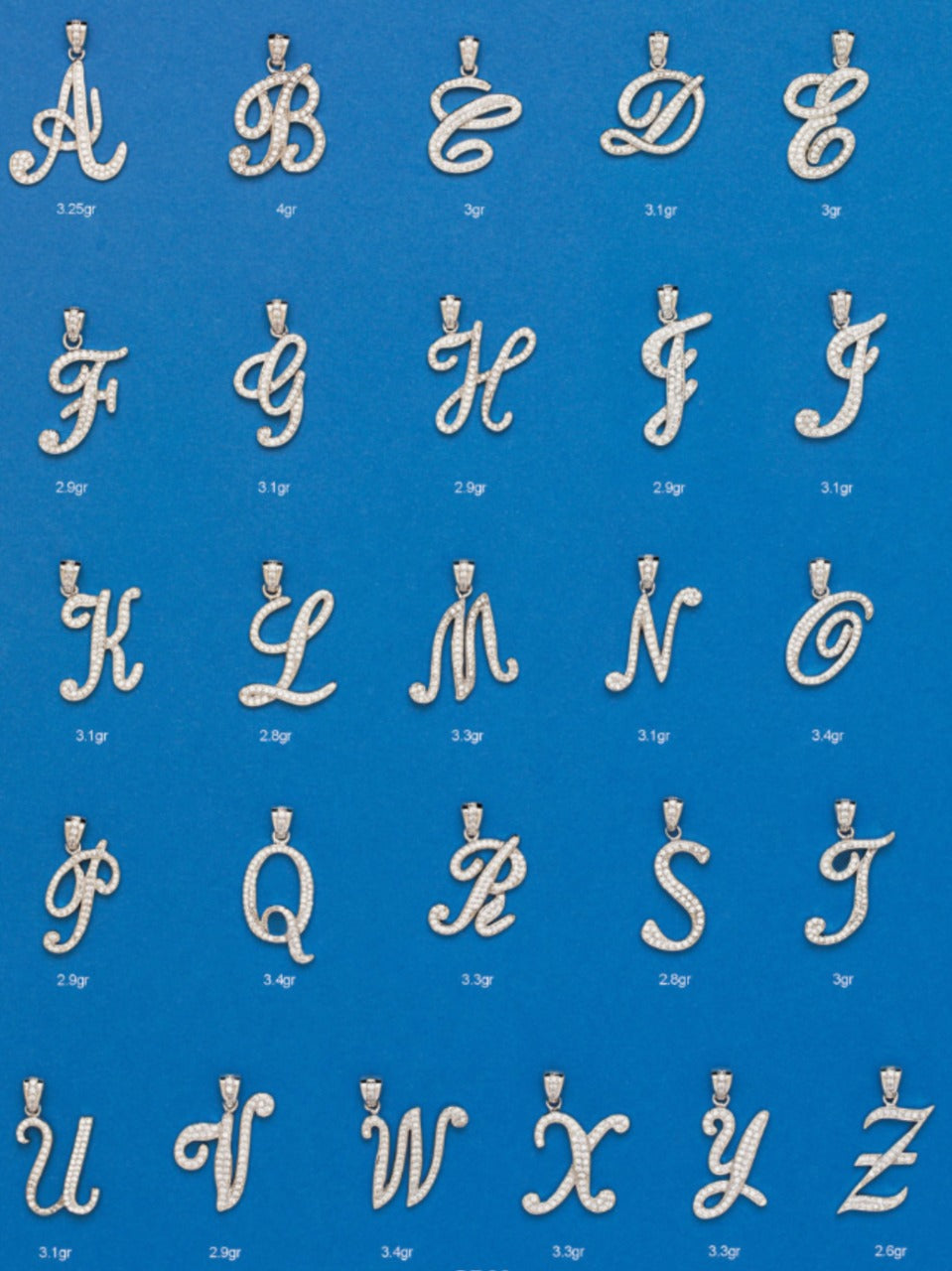 925 Sterling Silver Initial Letters Pendants CZ Stones for Womens Mens / Silver CZ Pendants / Dijes Iniciales en Plata para Hombres y Mujeres
