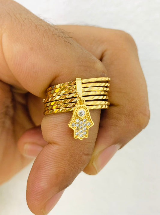 14K Gold Filled Ring Semanario Hamsa Hand for Womens Good Luck Jewelry/ Weekly Ring Hamsa Hand CZ Stones / Anillo Semanario Hamsa para Mujer