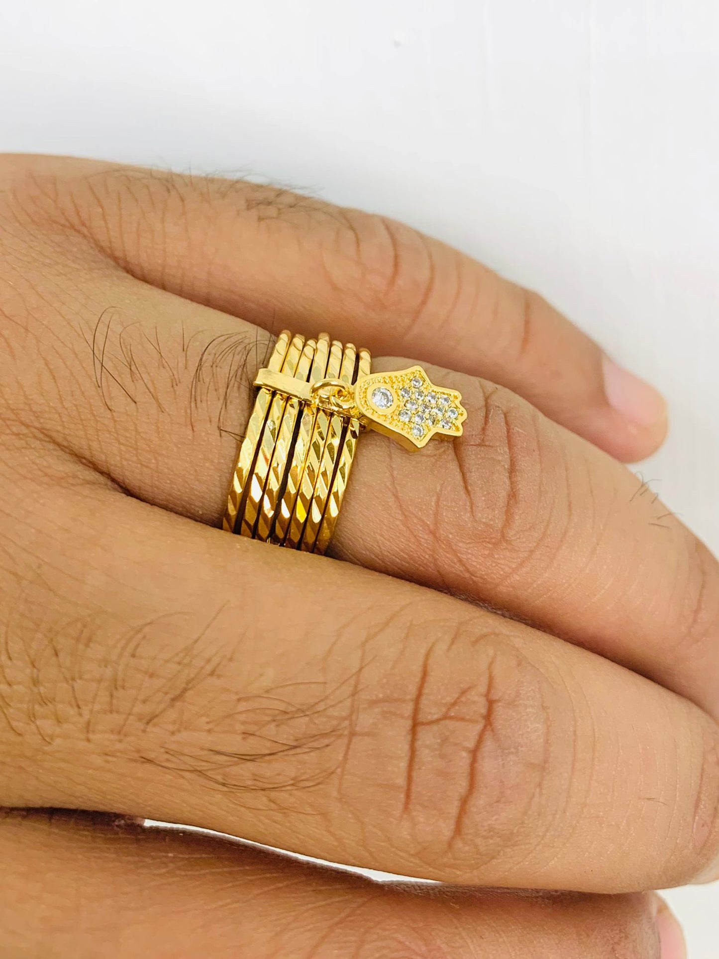 14K Gold Filled Ring Semanario Hamsa Hand for Womens Good Luck Jewelry/ Weekly Ring Hamsa Hand CZ Stones / Anillo Semanario Hamsa para Mujer
