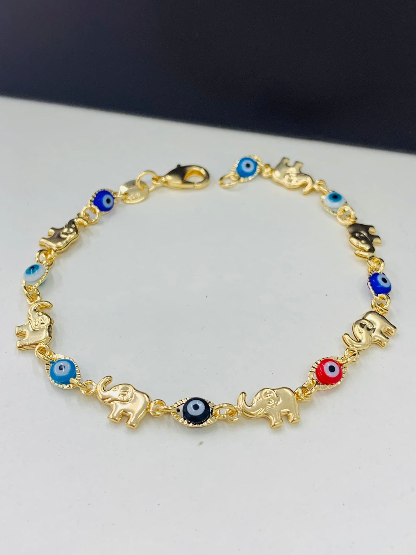 Women's Bracelet Elephant Evil Eye 7.5" / 14K Gold Filled Bracelet for Good Luck & Protection / Everyday Dainty Bracelet / Pulsera para Mujer en Oro Laminado
