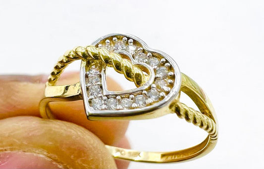 CZ Heart Ring 14K Solid Gold for Womens #7 1/2 Everyday Ring / Solid Gold Dainty Heart Ring / Minimalist Heart Ring/Anillo de Corazón de Oro