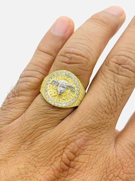 14K Yellow Gold Versace Medusa Ring for Mens Womens Anillo de Medusa en Oro