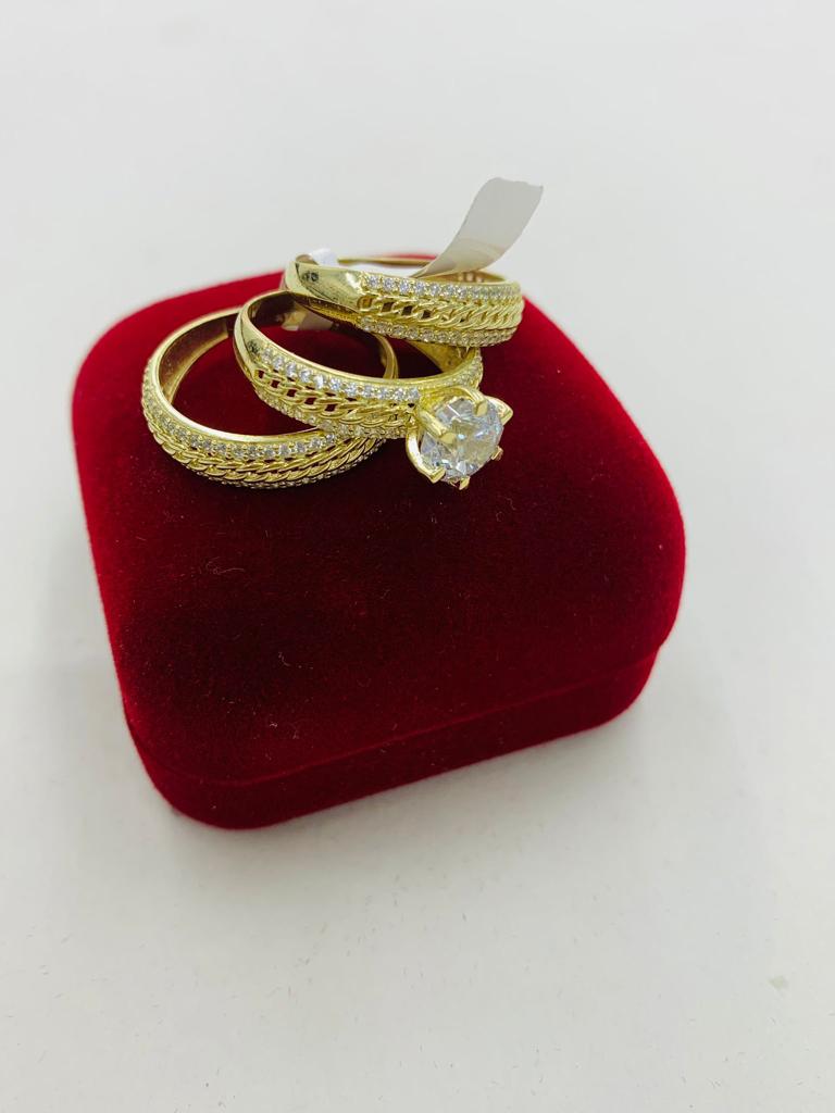 14K Yellow Gold Set Wedding Band Rings Solitaire Engagement Anillo de Matrimonio