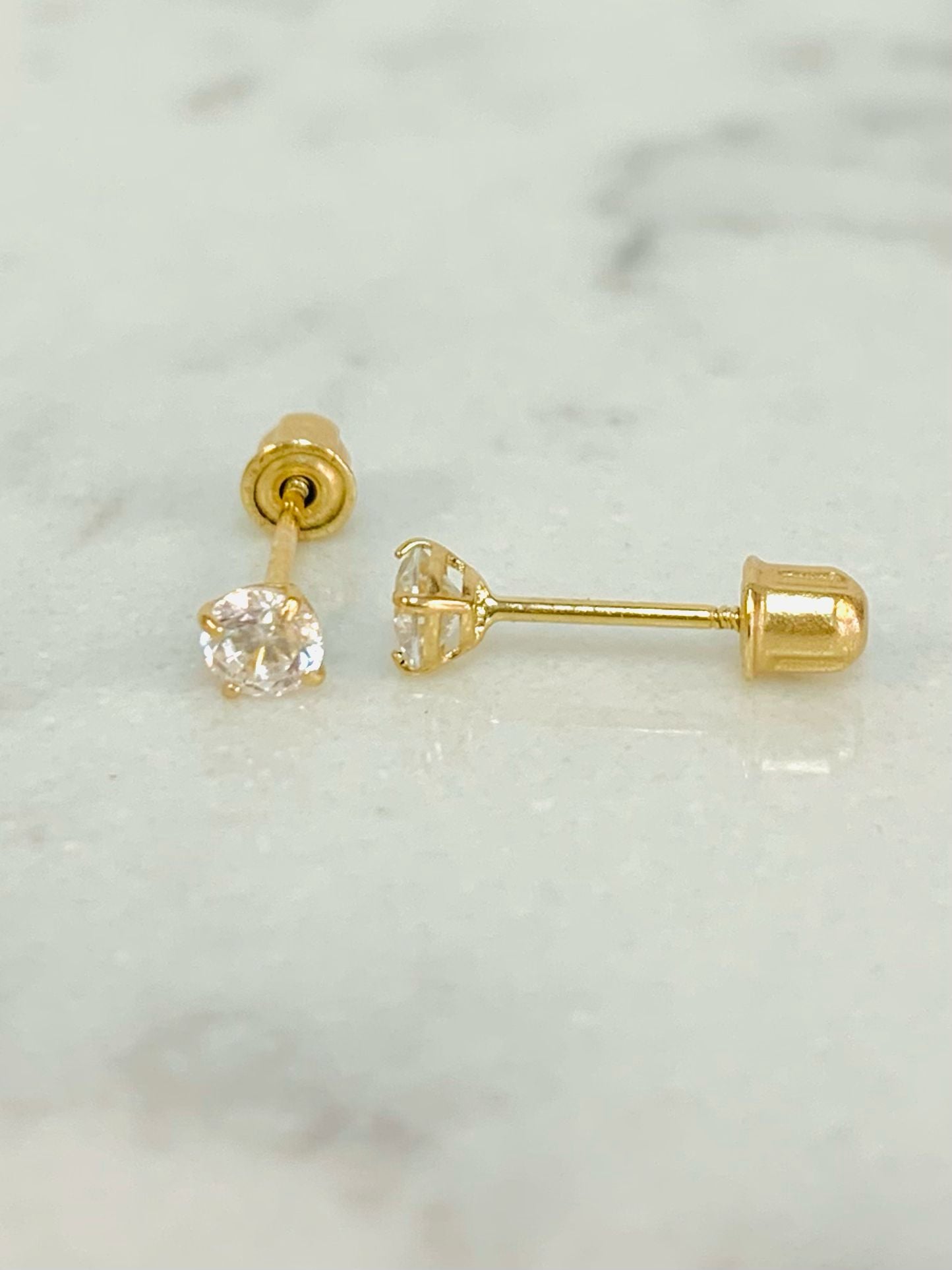 14K Solid Yellow Gold Stud Earrings 3mm / Womens Kids Earrings / Screw Back Earrings / Aretes En Oro Real Mujer y Niños